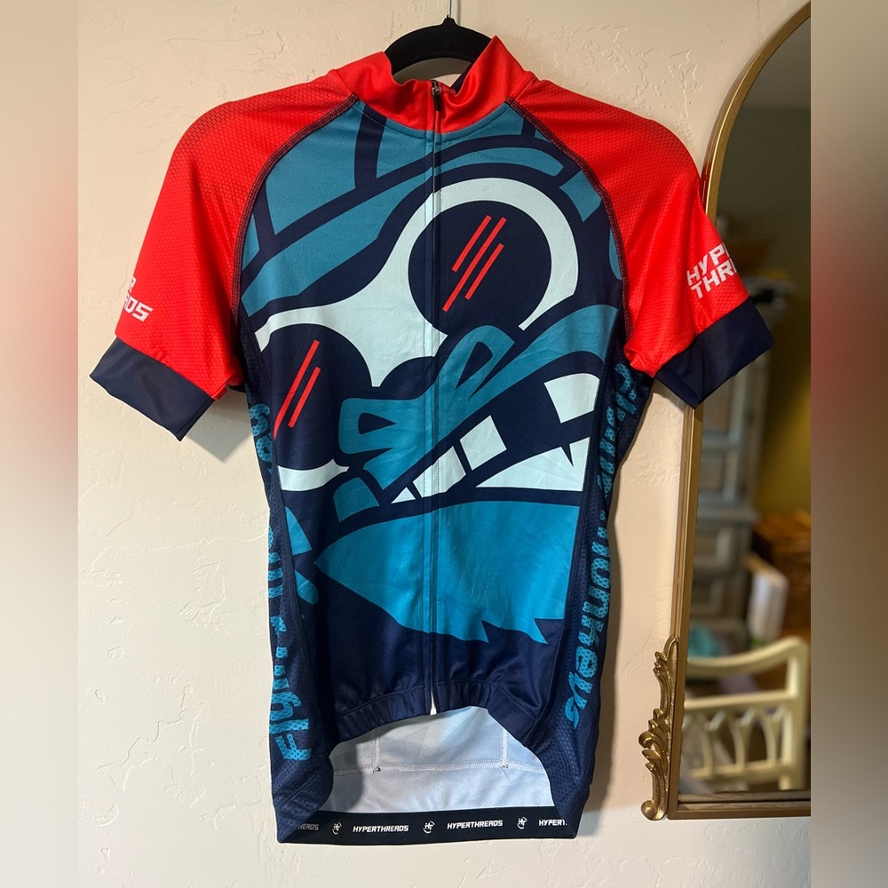 Hyper Threads Flying Monkey Short Sleeve Race Jersey Sport Fit Full Zip Size S